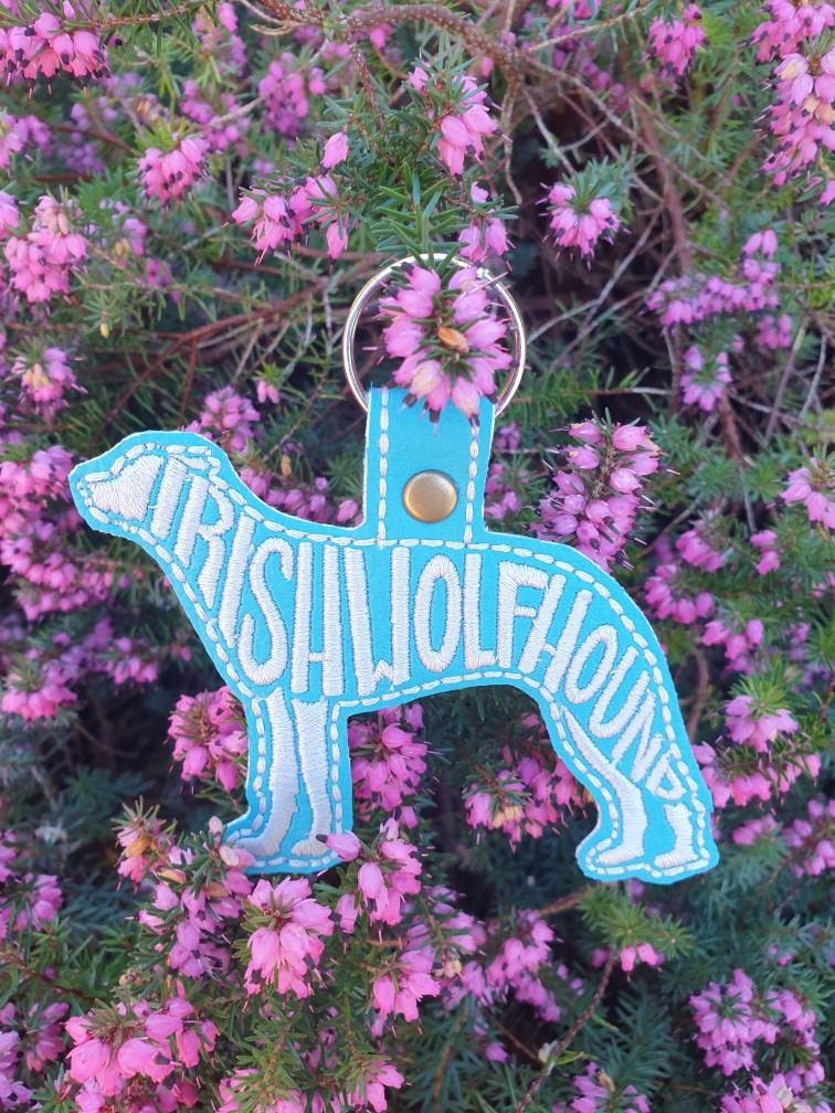 Embroidered Irish Wolfhound Keyring: Dog Lover Gift