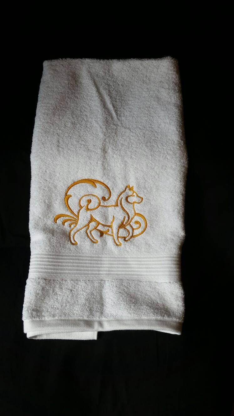 Embroidered Akita Hand Towel: Dog Lover Gift
