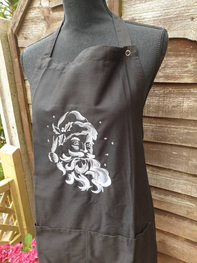 Embroidered Santa Christmas Apron: Novelty Kitchen Gift
