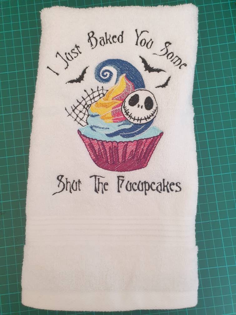 Embroidered Halloween Kitchen Towel: Funny Cupcake Decor