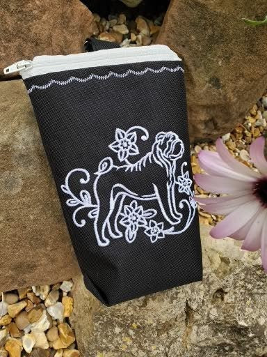 Embroidered Shar Pei Dog Treat Bag: Clip-On Show Bait Pouch