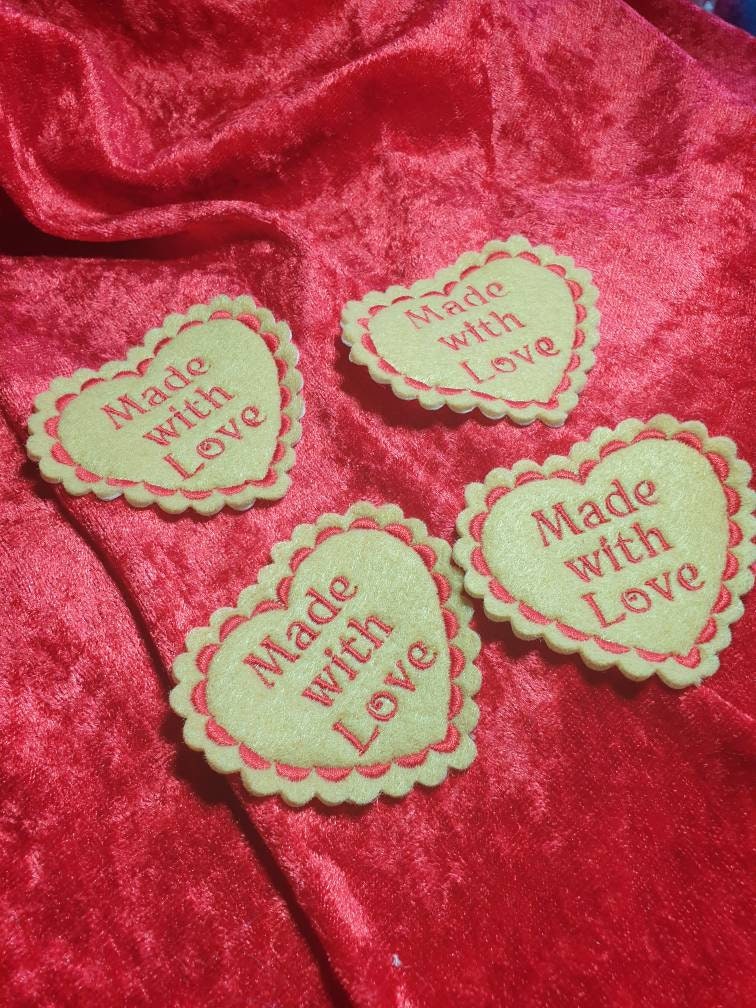 Embroidered Heart Patch: Felt Memory Cushion Pillow, Made with Love (Pack of 4)