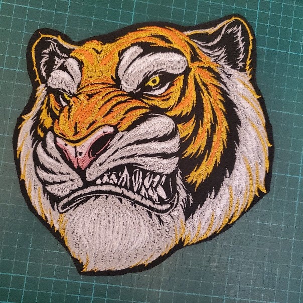 Large Tiger Head Patch: Embroidered Iron On Applique