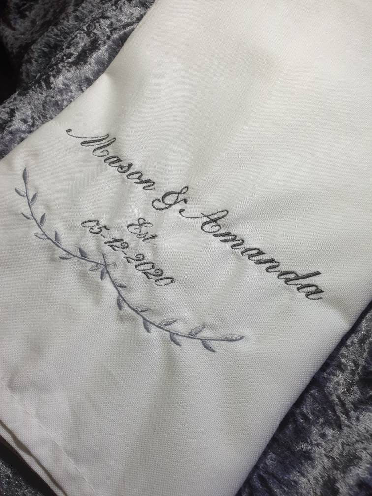 Embroidered Wedding Tea Towel: Personalized Cotton Dish Cloth