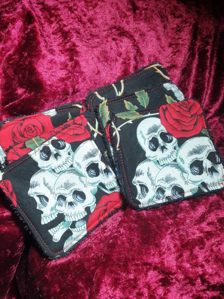 Gothic Reusable Face Wipes: Skull & Roses Makeup Remover Pads (Pack of 6)
