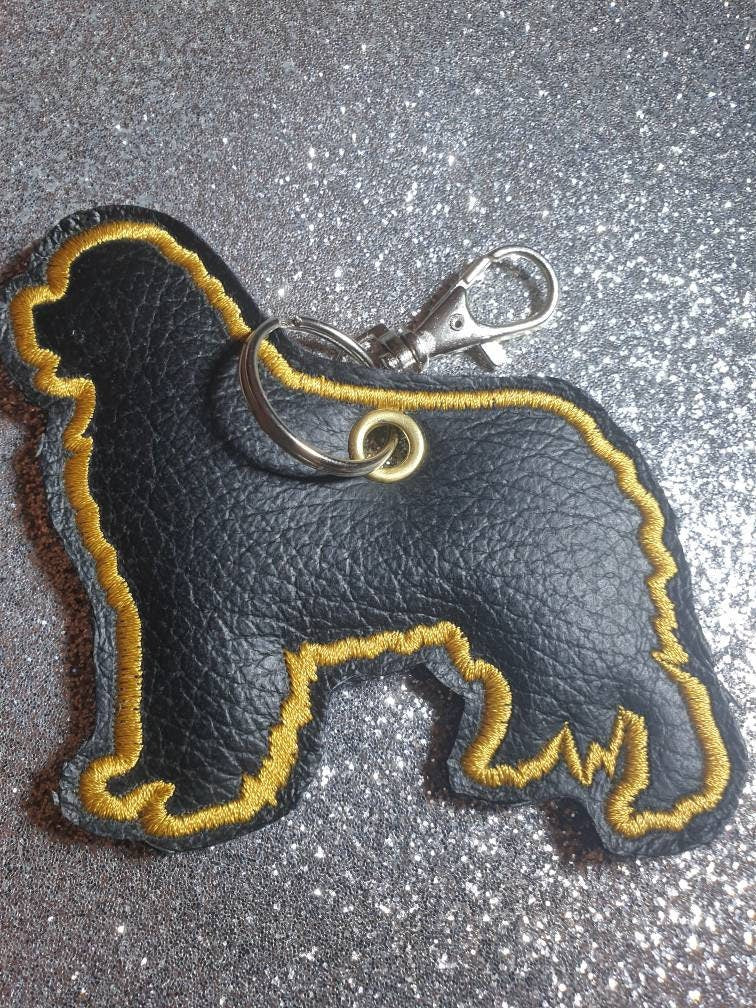 Leather Newfoundland Dog Charm: Embroidered Pet Silhouette