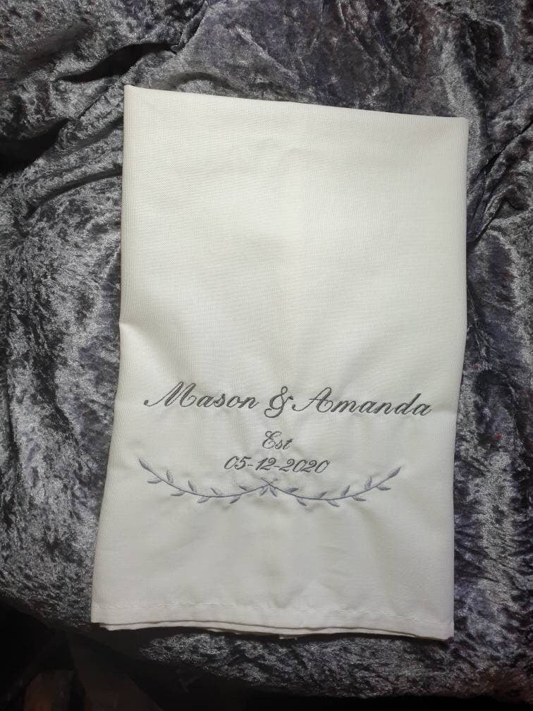 Embroidered Wedding Tea Towel: Personalized Cotton Dish Cloth