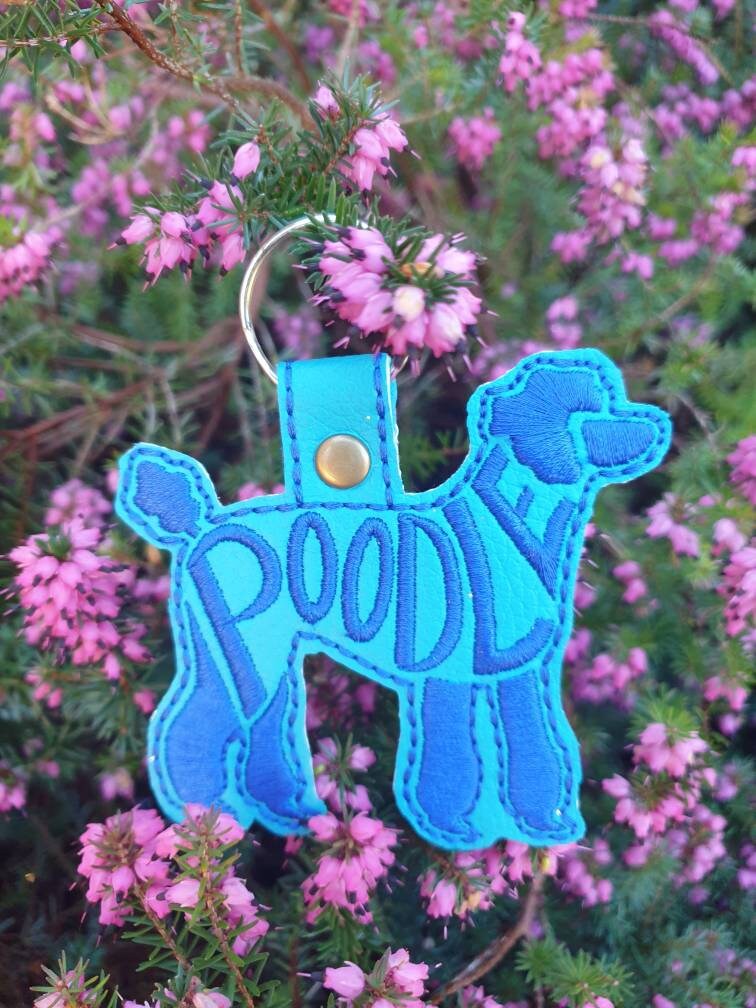 Embroidered Poodle Keyring: Vinyl Dog Key Fob