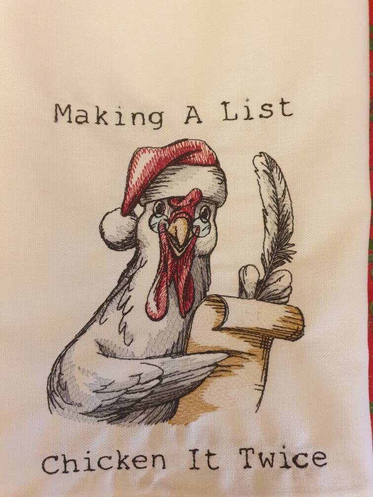 Embroidered Chicken Tea Towel: Funny Dish Cloth Gift