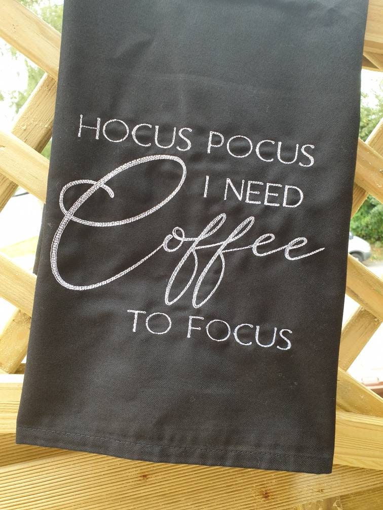 Embroidered Halloween Tea Towel: Funny Hocus Pocus Coffee Decor