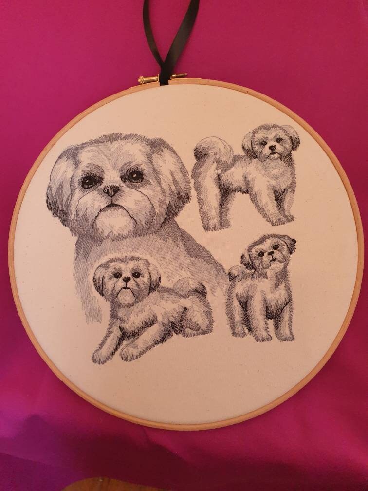 Shih tzu hoop art wall hanging embroidered sketch decoration gift