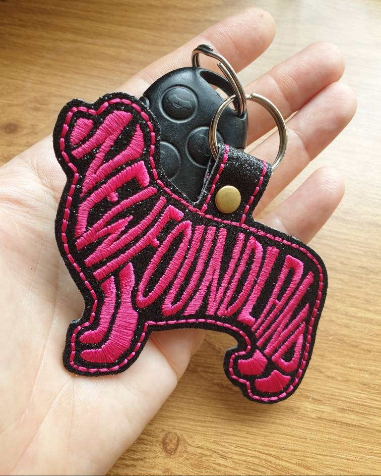 Embroidered Newfoundland Dog Keyring: Vinyl Key Fob