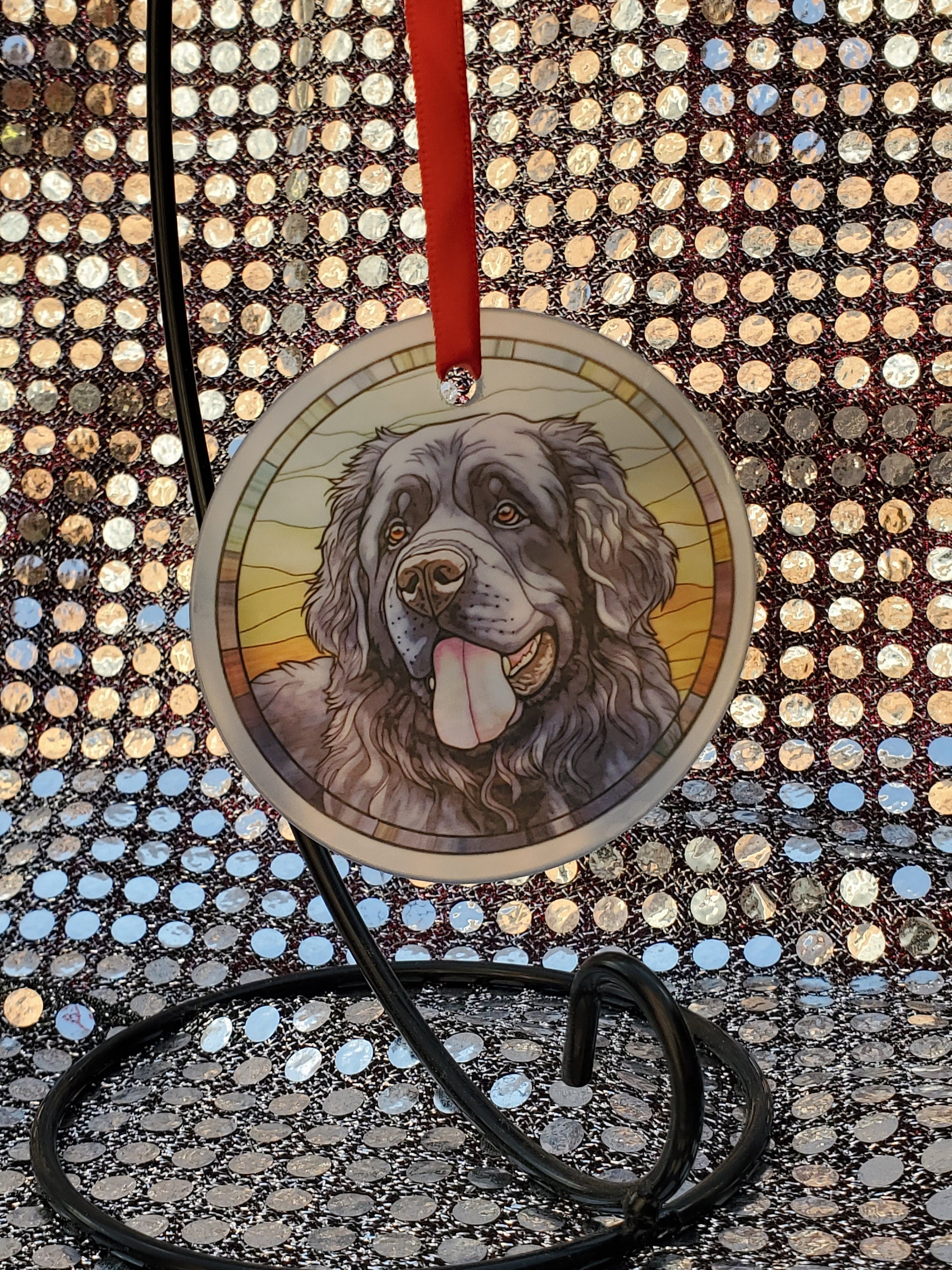 Newfoundland Dog Christmas Ornament: Stained Glass Suncatcher