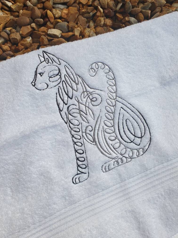 Embroidered Cat Hand Towel: Personalized Cat Lover Gift