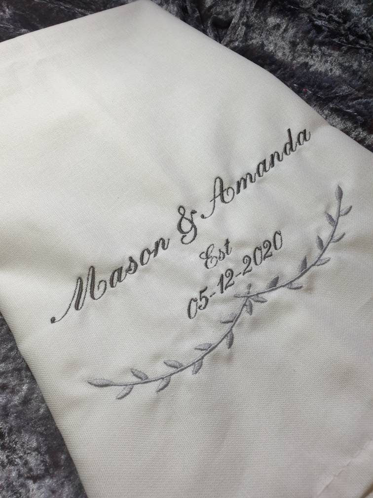 Embroidered Wedding Tea Towel: Personalized Cotton Dish Cloth