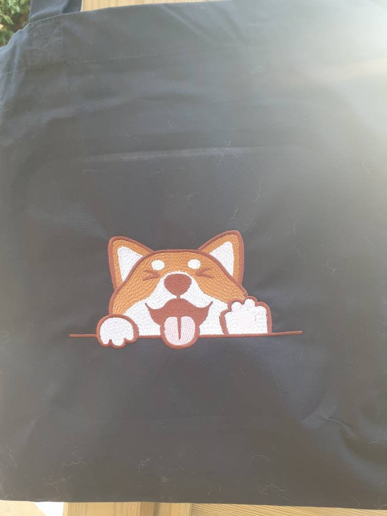 Embroidered Shiba Inu Cotton Tote Bag - Personalized Dog Lover Gift