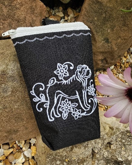 Embroidered Shar Pei Dog Treat Bag: Clip-On Show Bait Pouch