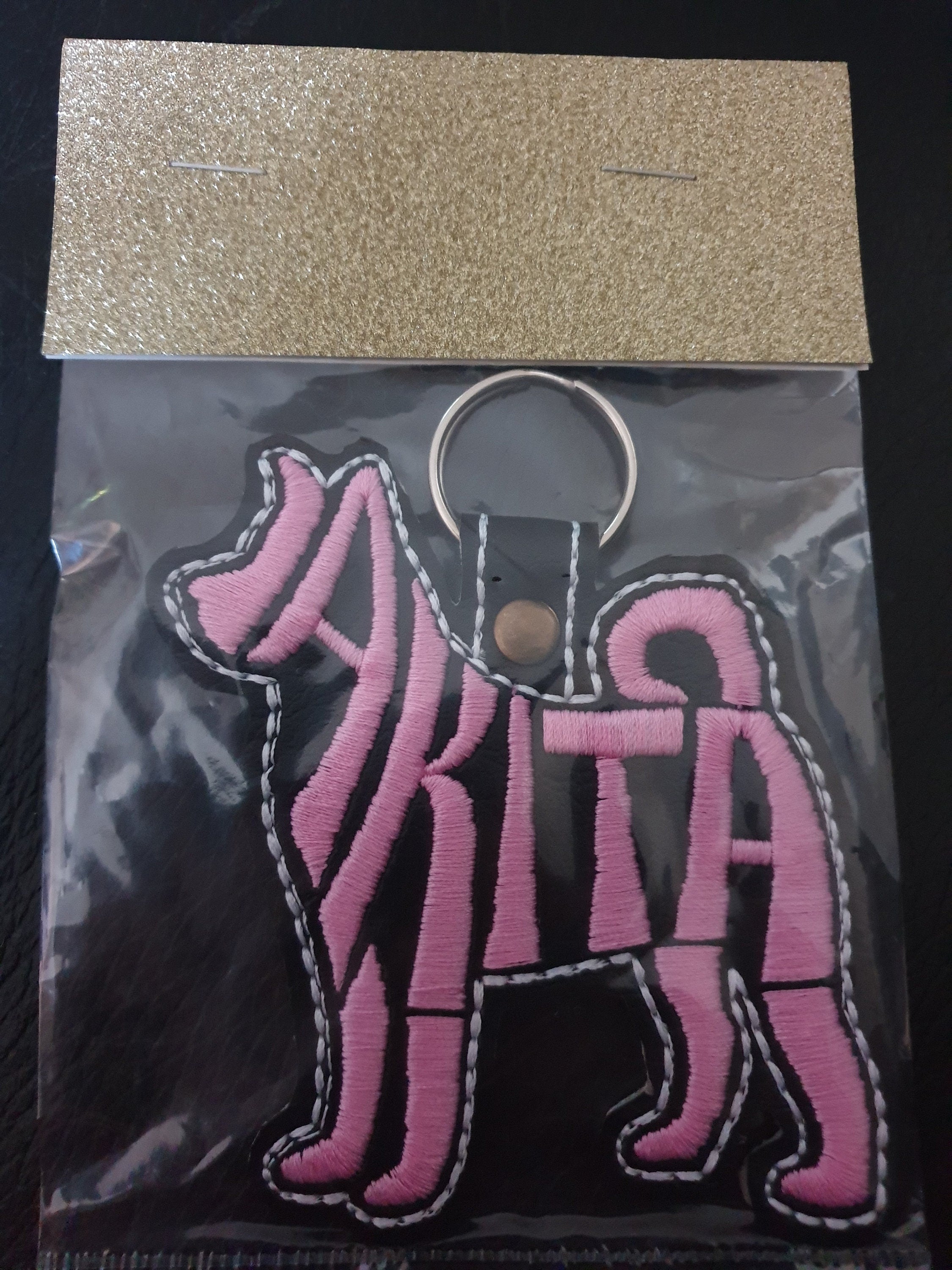 Embroidered Akita Keyring: Faux Leather Dog Key Fob