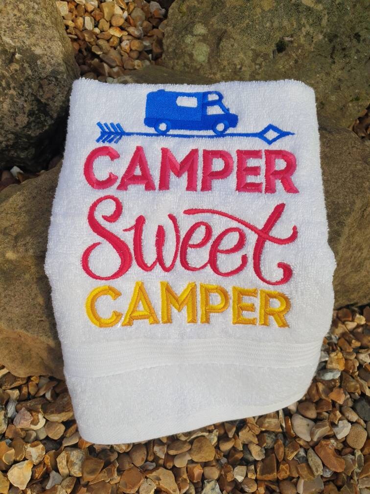 Embroidered Camper Van Hand Towel: Camping Kitchen Decor