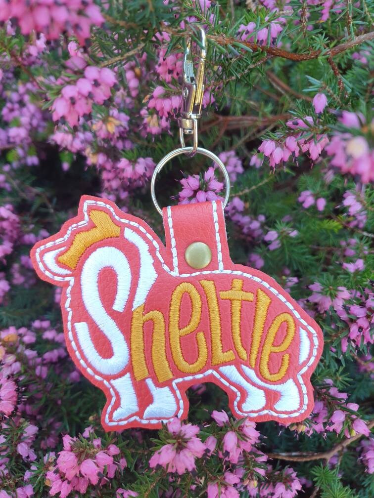 Embroidered Sheltie Keyring - Handmade Vinyl Key Fob | Dog Lover Gift UK