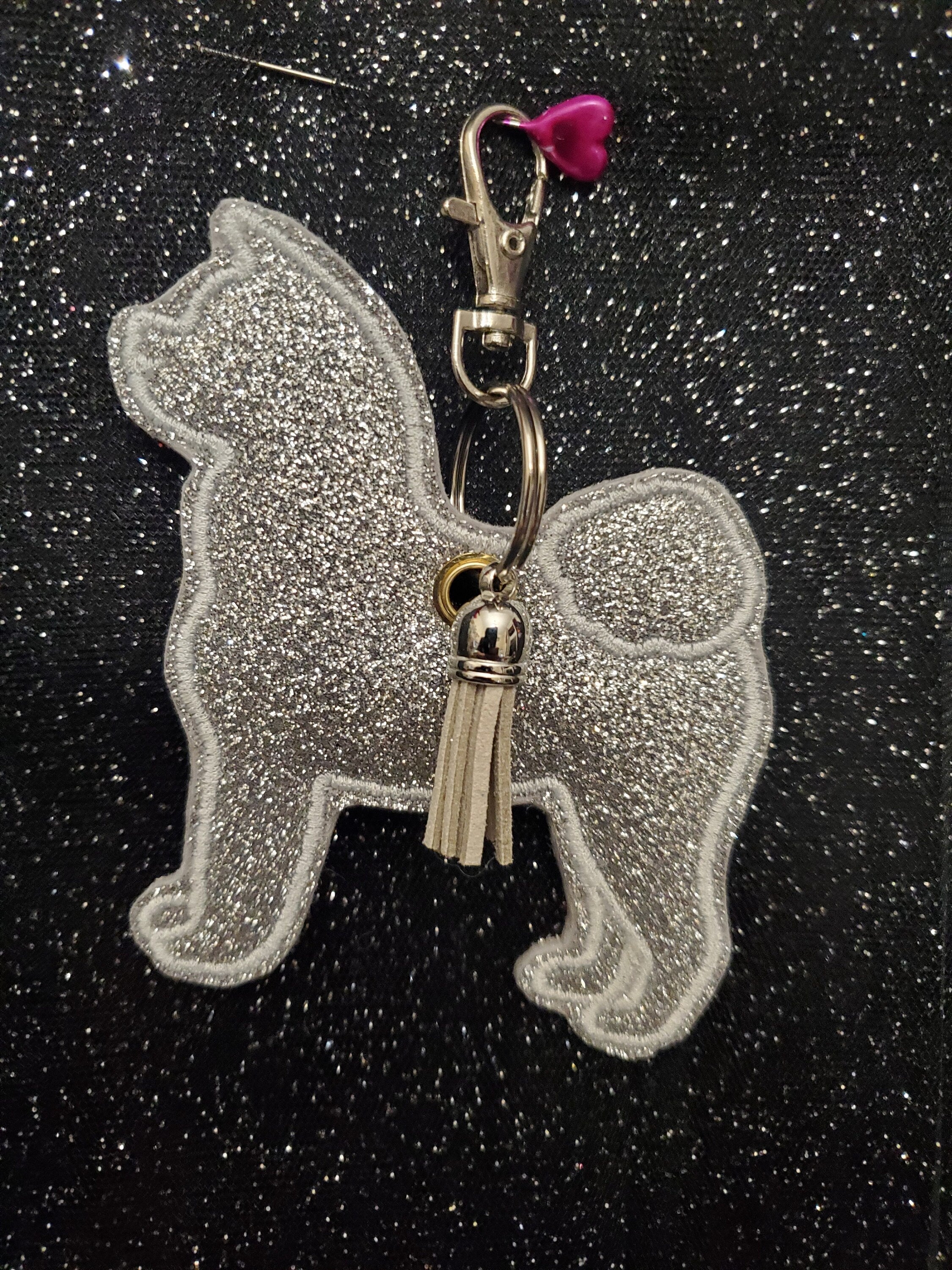 Glitter Akita Bag Charm: Handmade Vinyl Dog Keyring
