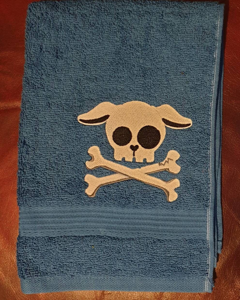 Embroidered Puppy Skull Guest Towel: Novelty Dog Gift