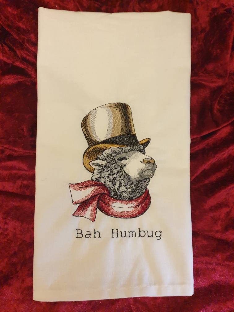 Embroidered Sheep Tea Towel: Funny Christmas Dish Cloth