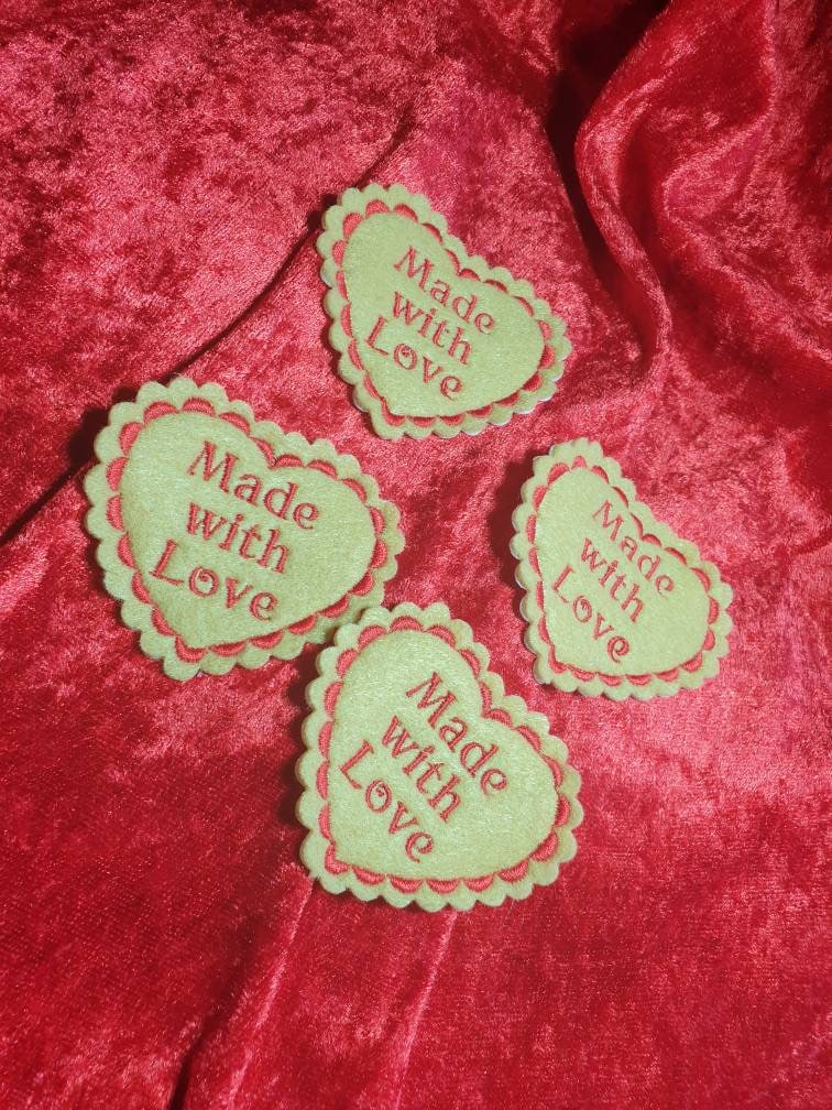 Embroidered Heart Patch: Felt Memory Cushion Pillow, Made with Love (Pack of 4)