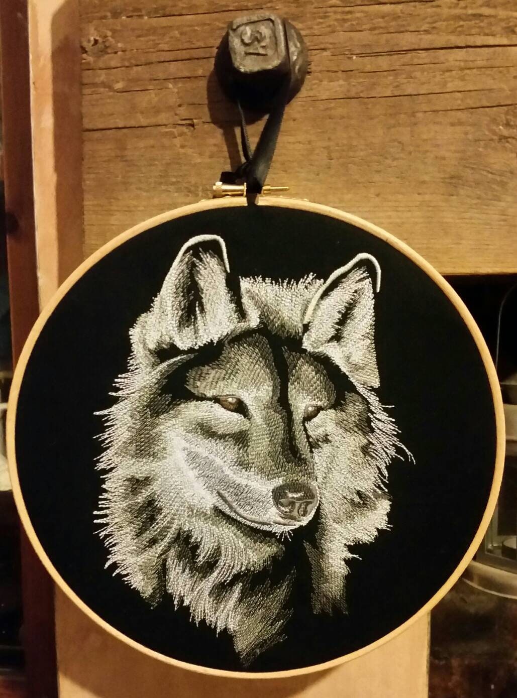 Wolf Embroidery Hoop Art: Native Woodland Design, 10 inch