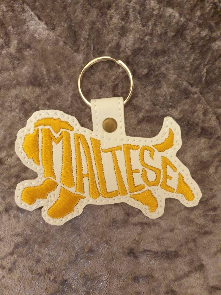 Embroidered Maltese Keyring – Vinyl Key Fob | Dog Lover Gift