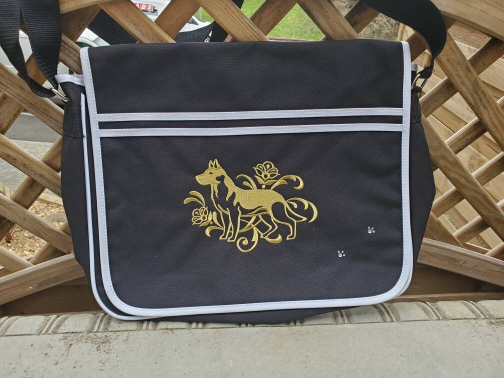 German Shepherd Embroidered Canvas Messenger Bag – Dog Lover Gift