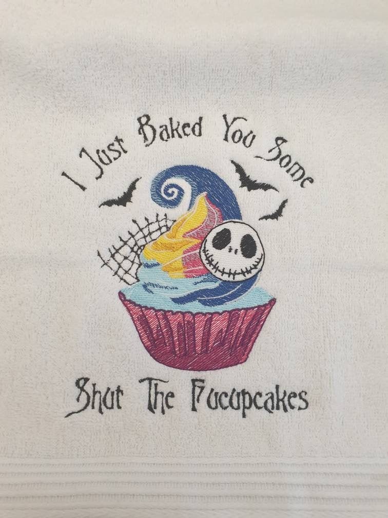 Embroidered Halloween Kitchen Towel: Funny Cupcake Decor