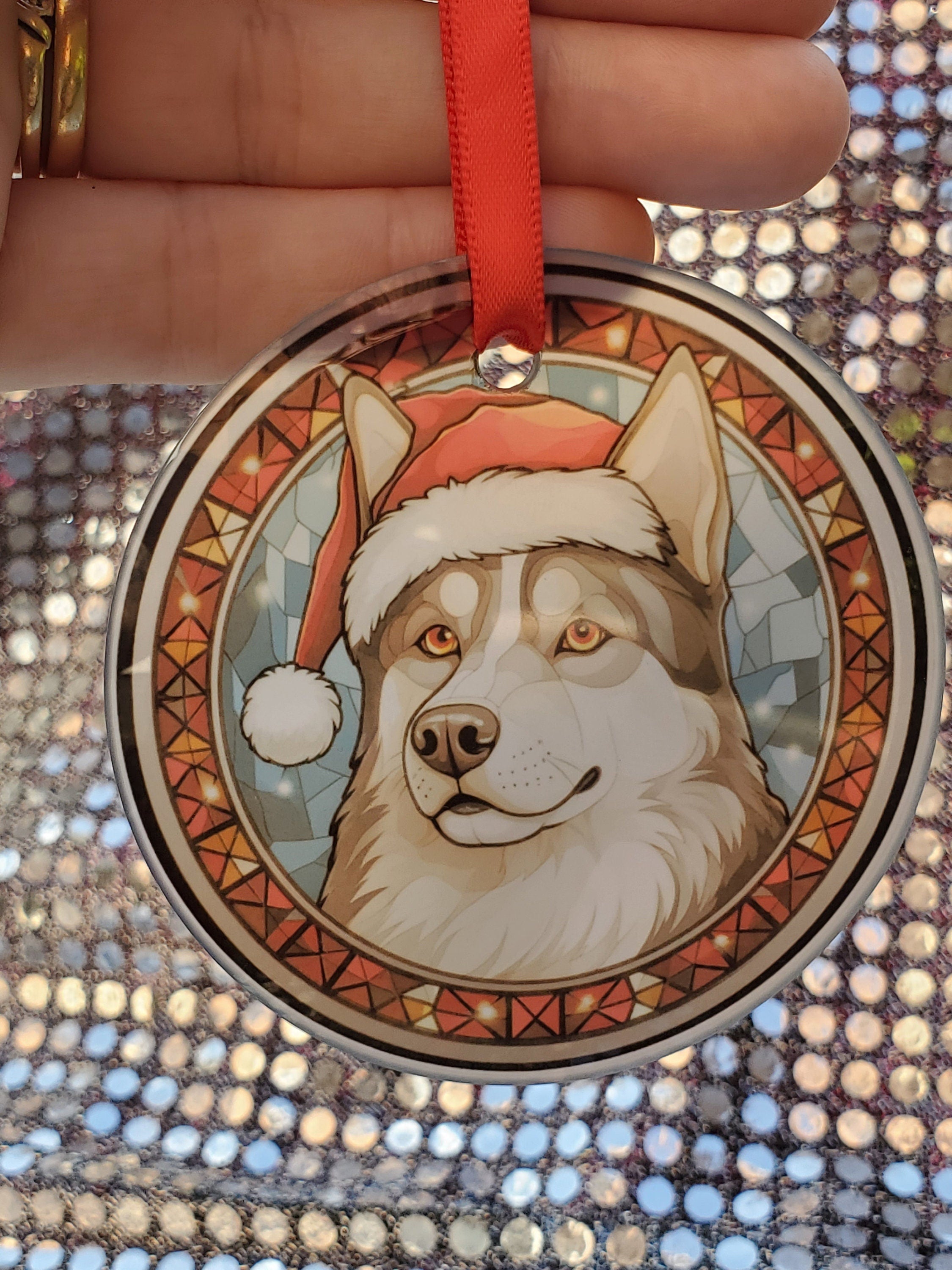 Husky Christmas Ornament: Stained Glass Style, Dog Lover Gift
