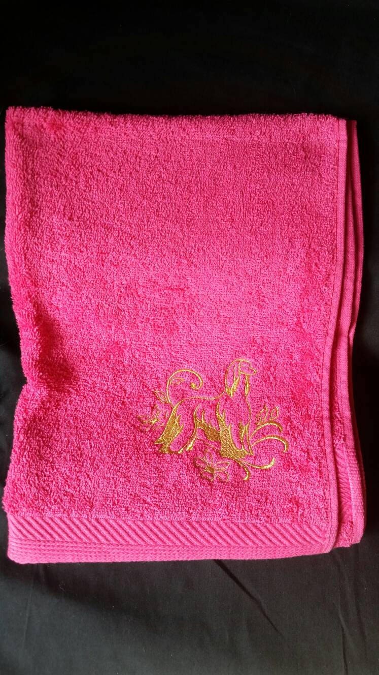 Embroidered Afghan Dog Hand Towel: Gold Accent Gift