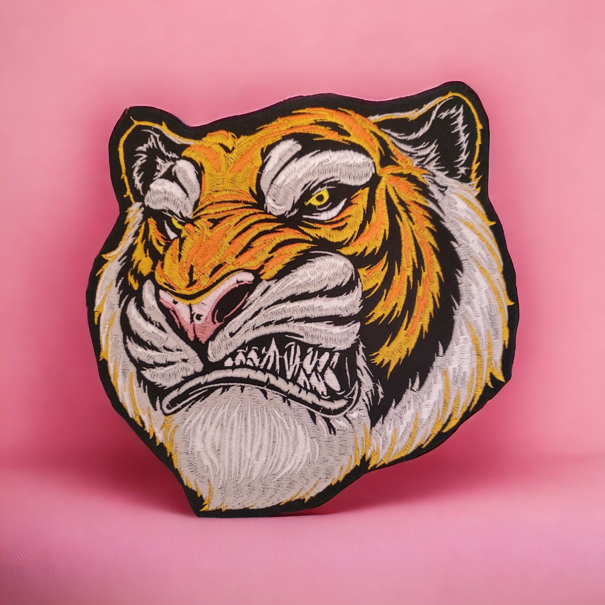 Large Tiger Head Patch: Embroidered Iron On Applique