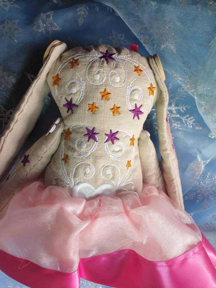 Personalized Embroidered Linen Bunny Doll: Handmade Keepsake (15 inch)